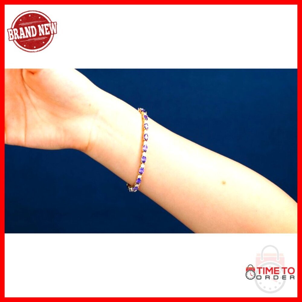 14K Gold Plated Sterling Silver Tennis Bracelet, 6.5-7 Inch, Birthstone Gift - Picture 7 of 7